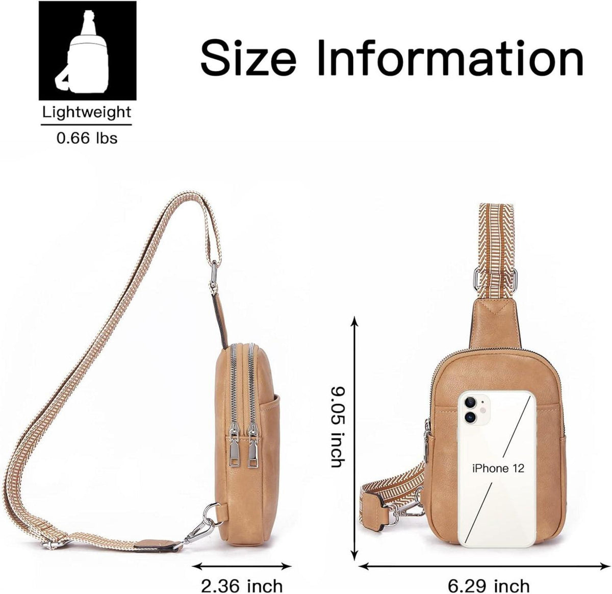 Telena Damen Bauchtasche Umhängetasche Crossbody PU Leder hellbraun