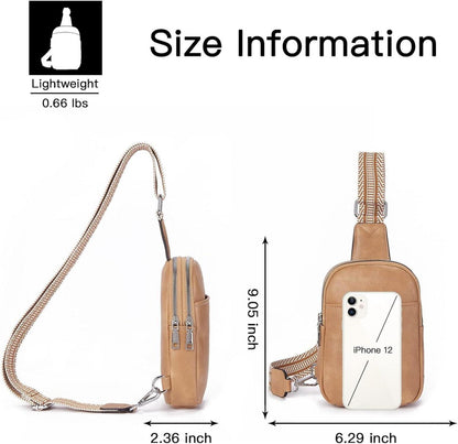 Telena Damen Bauchtasche Umhängetasche Crossbody PU Leder hellbraun