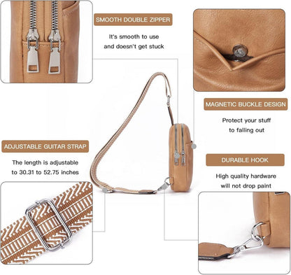 Telena Damen Bauchtasche Crossbody Bag Klein PU Leder Hellbraun