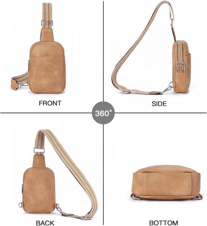 Elegante Telena Damen Bauchtasche Crossbody Bag aus PU Leder Hellbraun
