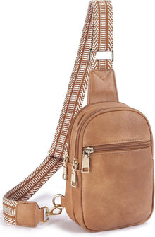 Kleine Damen Crossbody Bag Kunstleder Hellbraun Bauchtasche