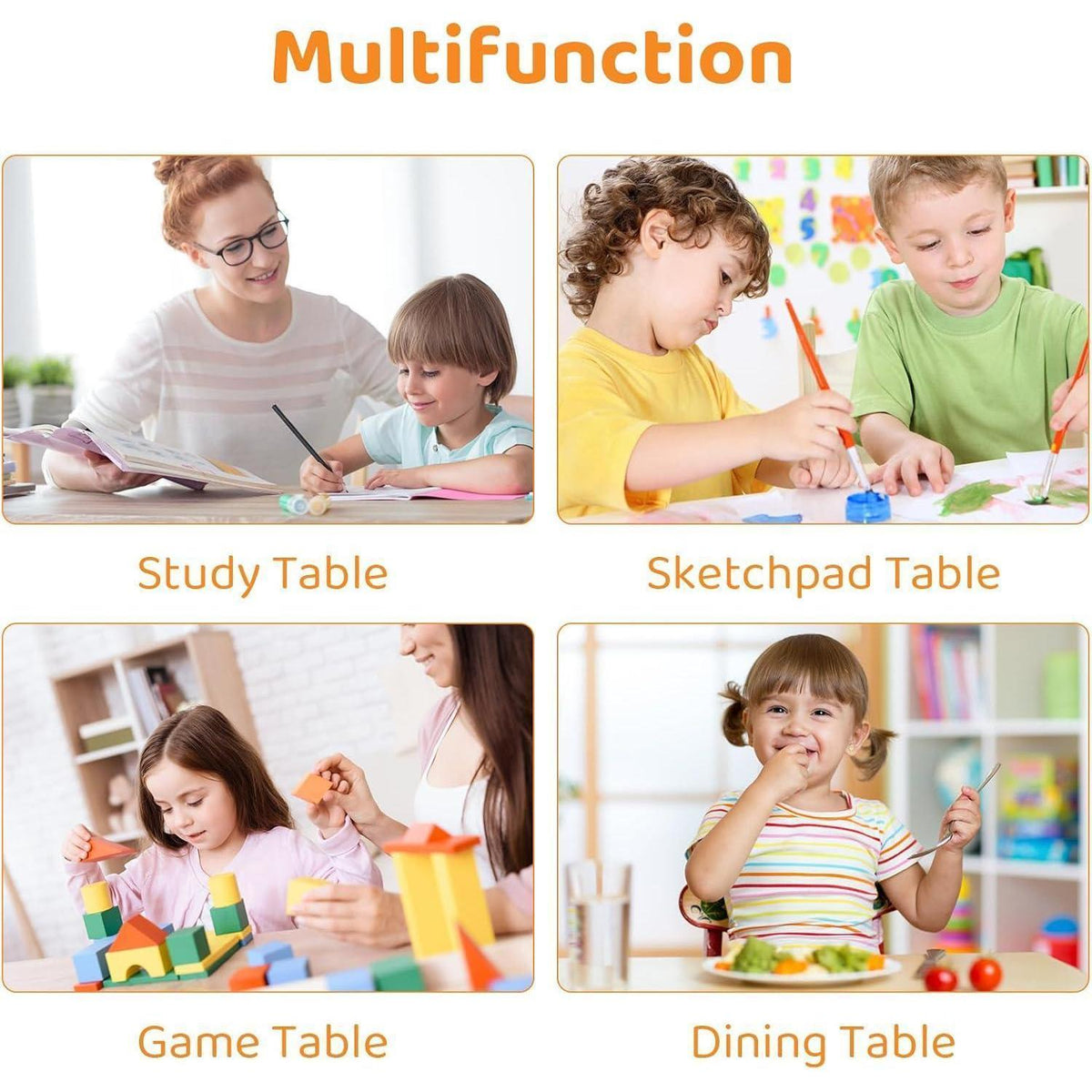 Höhenverstellbares Kindertisch Set mit 4 Stühlen, Gelb