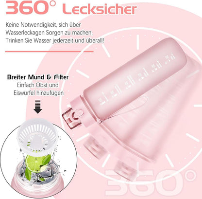 Sport Trinkflasche BPA-frei Zeitmarkierung 1l Auslaufsicher