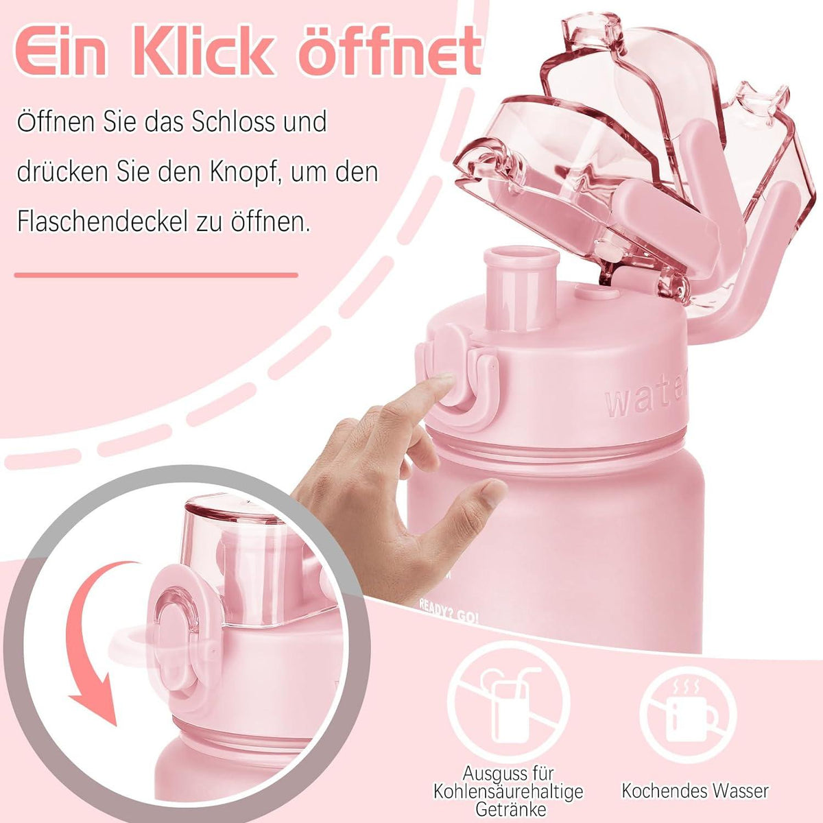 Trinkflasche 1l BPA-Frei Sport Auslaufsicher Zeitmarkierung Fitness Yoga Outdoor