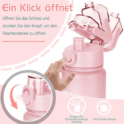 Trinkflasche 1l BPA-Frei Sport Auslaufsicher Zeitmarkierung Fitness Yoga Outdoor