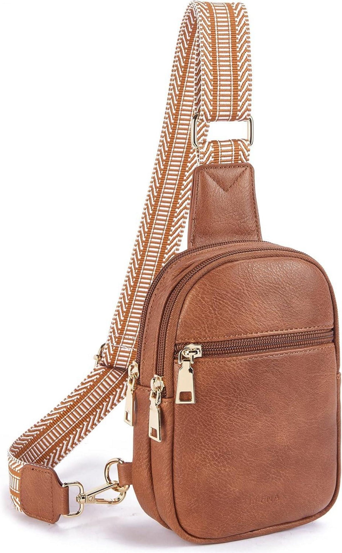 Telena Damen Bauchtasche Crossbody Bag Kunstleder Sling Braun