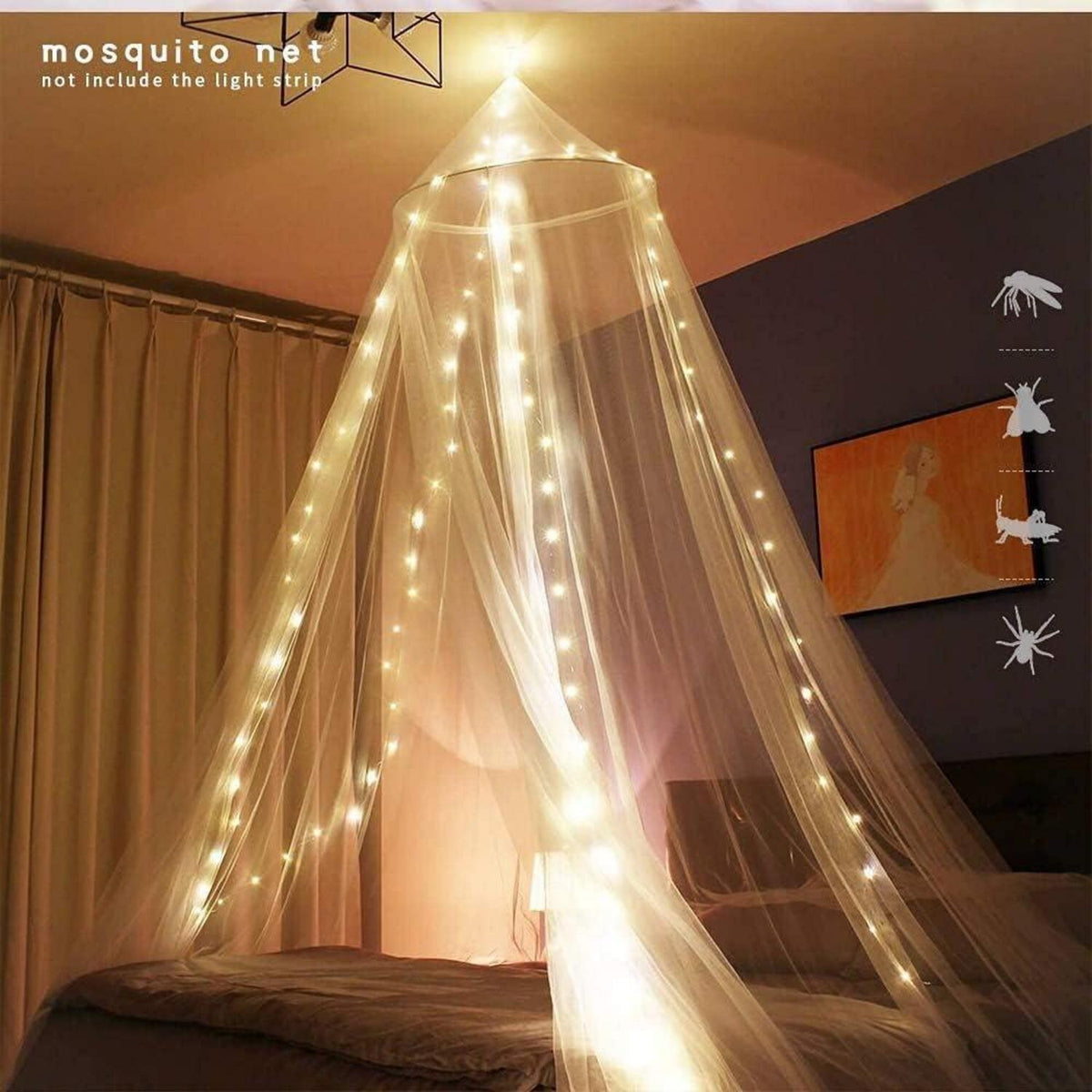 Sublaga Moskitonetz Betthimmel für Mädchen weiß hängend Deko Schlafzimmer Schutz vor Mücken & Insekten 60x270x1050cm