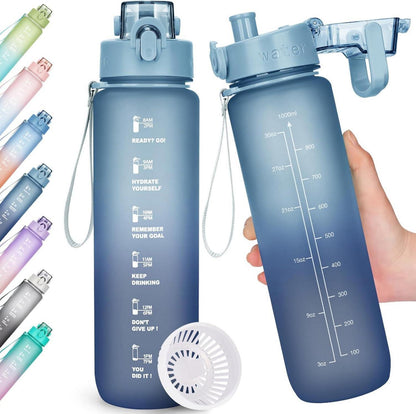 Trinkflasche 1l BPA-Frei Sport mit Zeitmarkierung Auslaufsicher