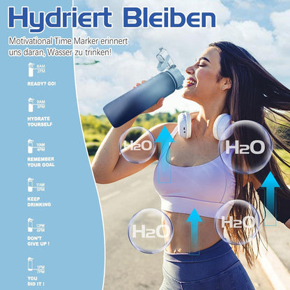 Sport Trinkflasche 1l BPA-Frei Auslaufsicher Zeitmarkierung Fitness Büro