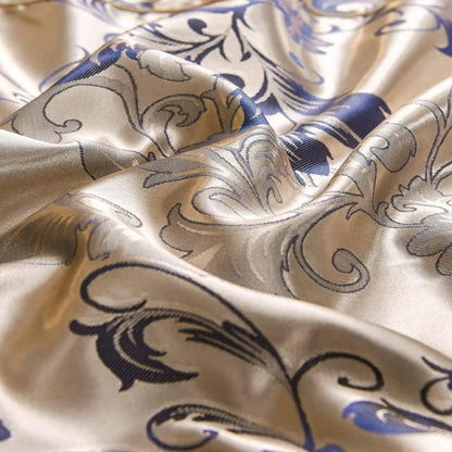 Satin Bettwäsche Set 220x240 Gold Blau Jacquard