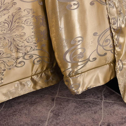 Satin Bettwäsche Set Gold 135x200 - Blumenmuster Jacquard