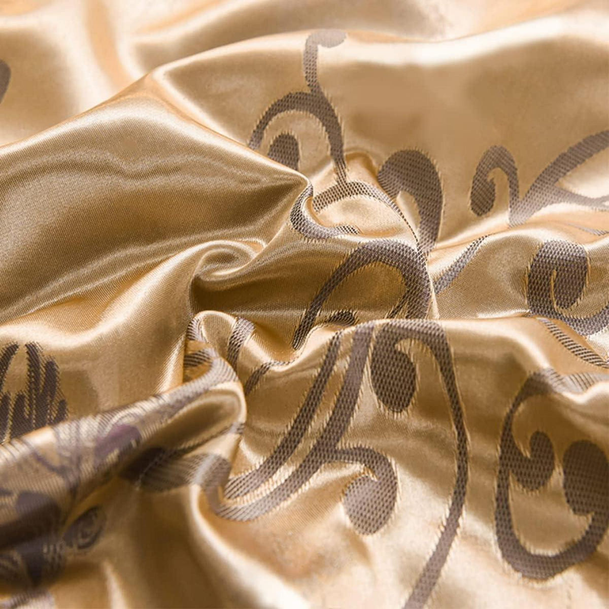 Satin Bettwäsche Set Gold 135x200 - Blumenmuster Jacquard