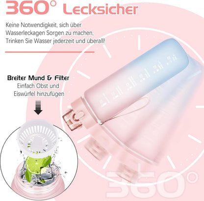 Sport Trinkflasche 1l BPA-frei Auslaufsicher Zeitmarkierung Fitness