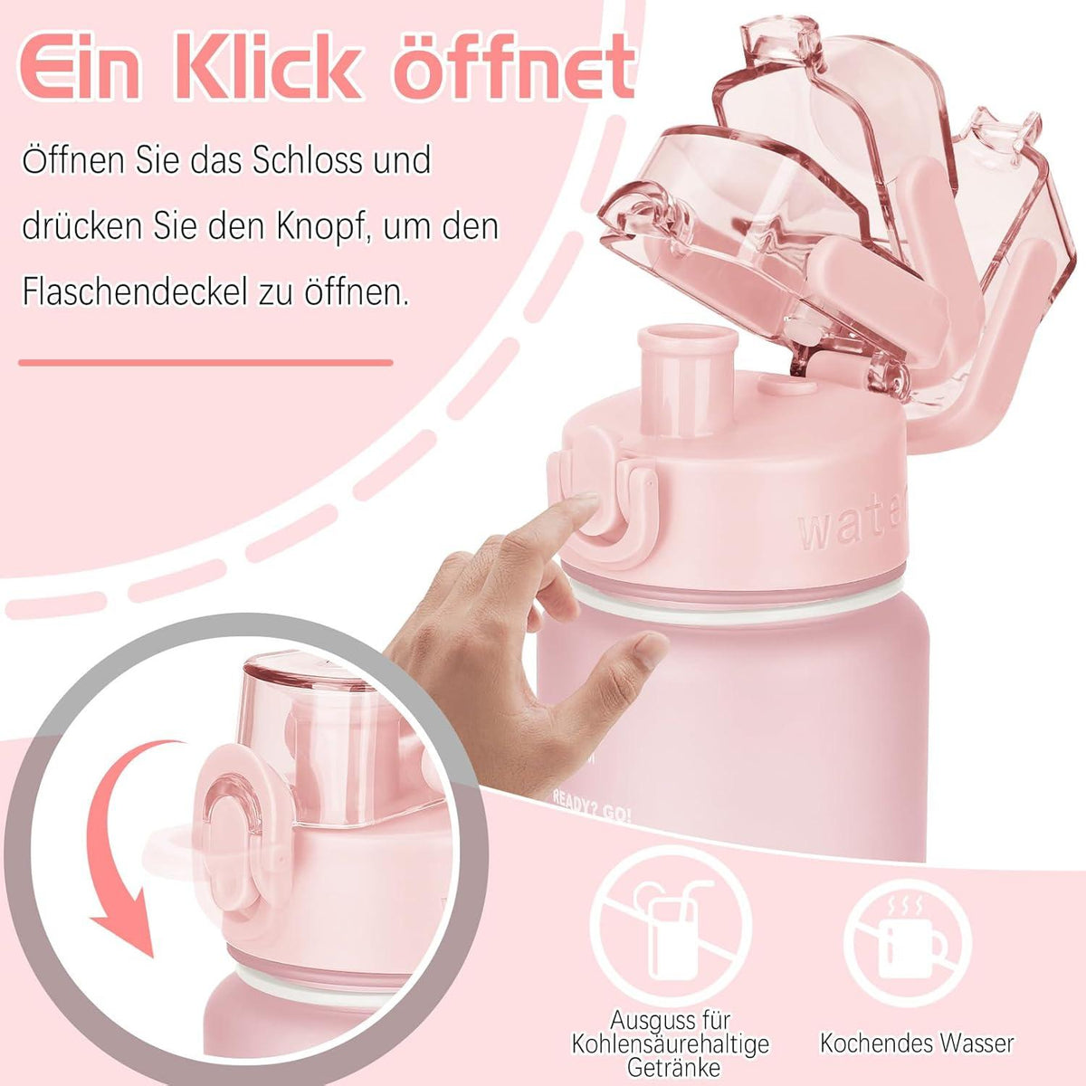 Sport Trinkflasche 1l BPA-Frei Auslaufsicher mit Zeitmarkierung Fitness Büro Yoga