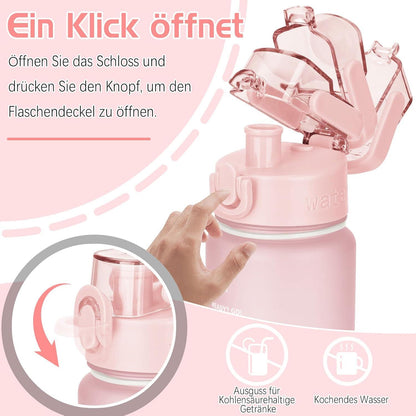 Sport Trinkflasche 1l BPA-Frei Auslaufsicher mit Zeitmarkierung Fitness Büro Yoga
