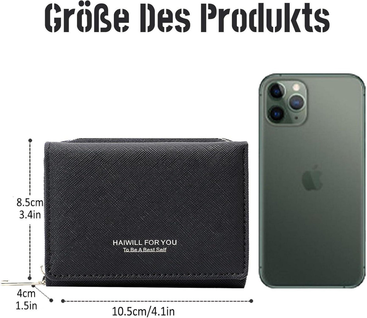 HAIWILL Geldbörse Damen Klein mit Münzfach und Kartenfächer, Saffiano Schwarz