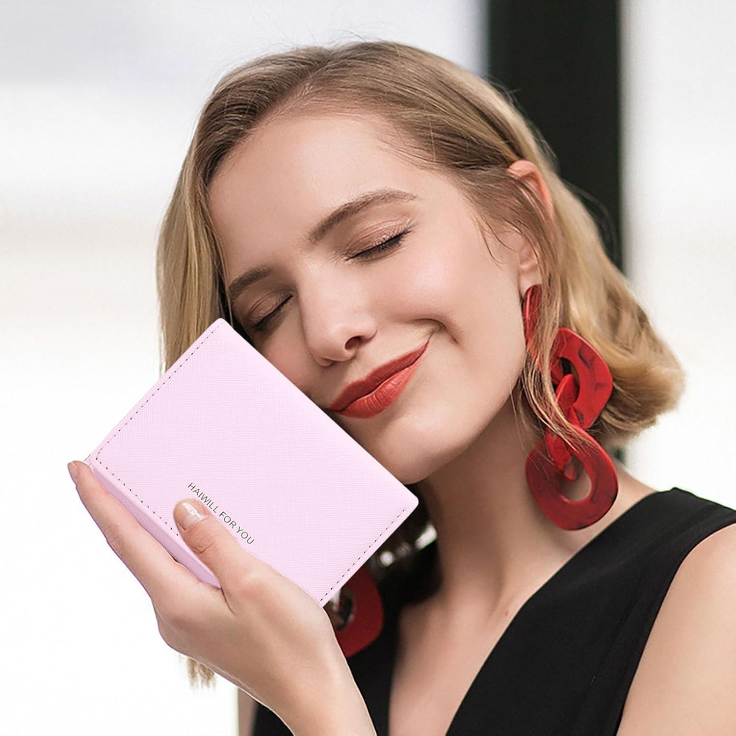 Geldbeutel Damen Klein Saffiano PU Leder Rosa 7 Kartenfächer
