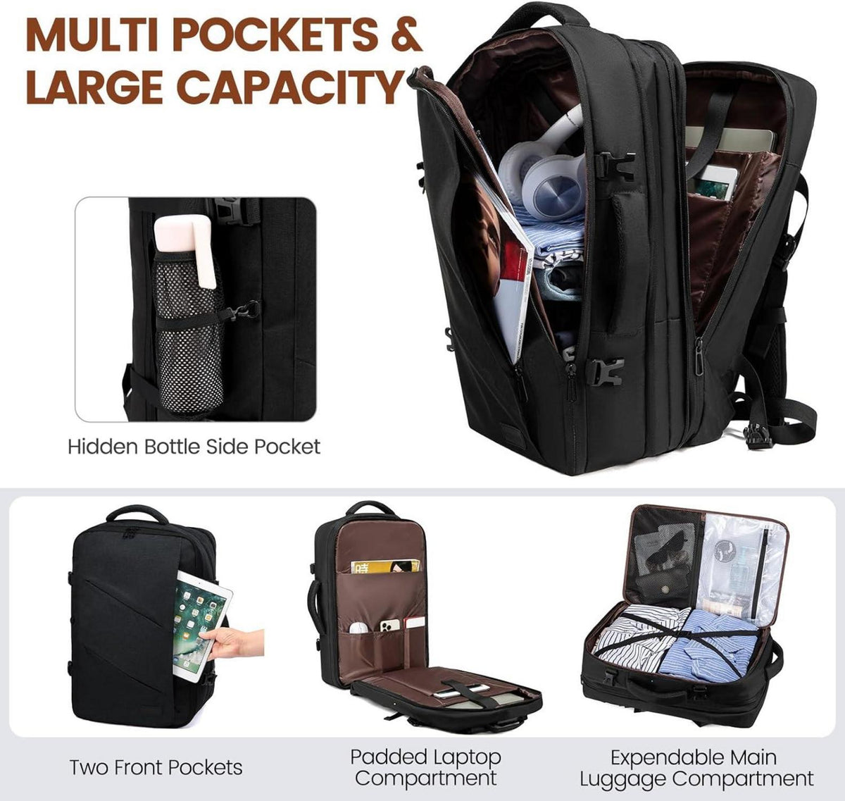 Koffer-Rucksack Handgepäck Business Laptop 17 Zoll Schwarz