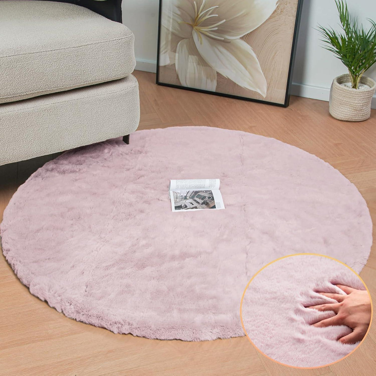 Runder Fellteppich Rosa 90 cm – Flauschiger Teppich Schlafzimmer