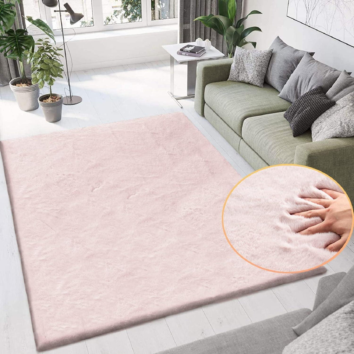 Flauschiger Rosa Teppich 150x240 cm – Weicher Kunstfell Wohnteppich