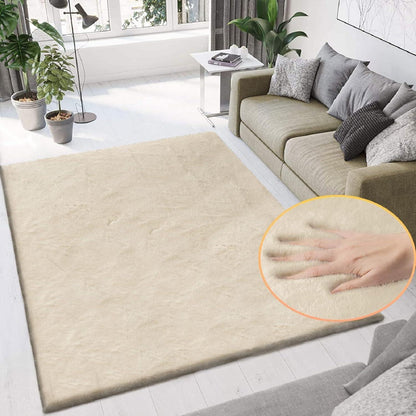 Flauschiger Teppich Wohnzimmer Beige 150x240 cm – Waschbar & Weich