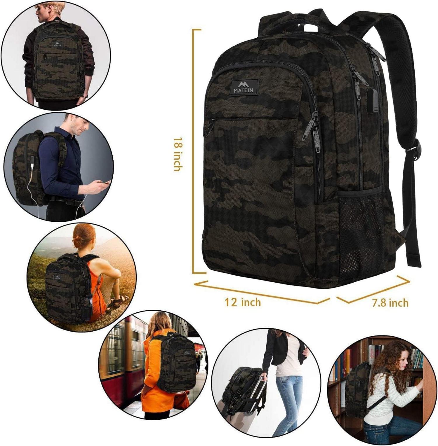 Laptop Rucksack 15,6 Zoll USB-Ladeanschluss Wasserdicht Herren Getarnt