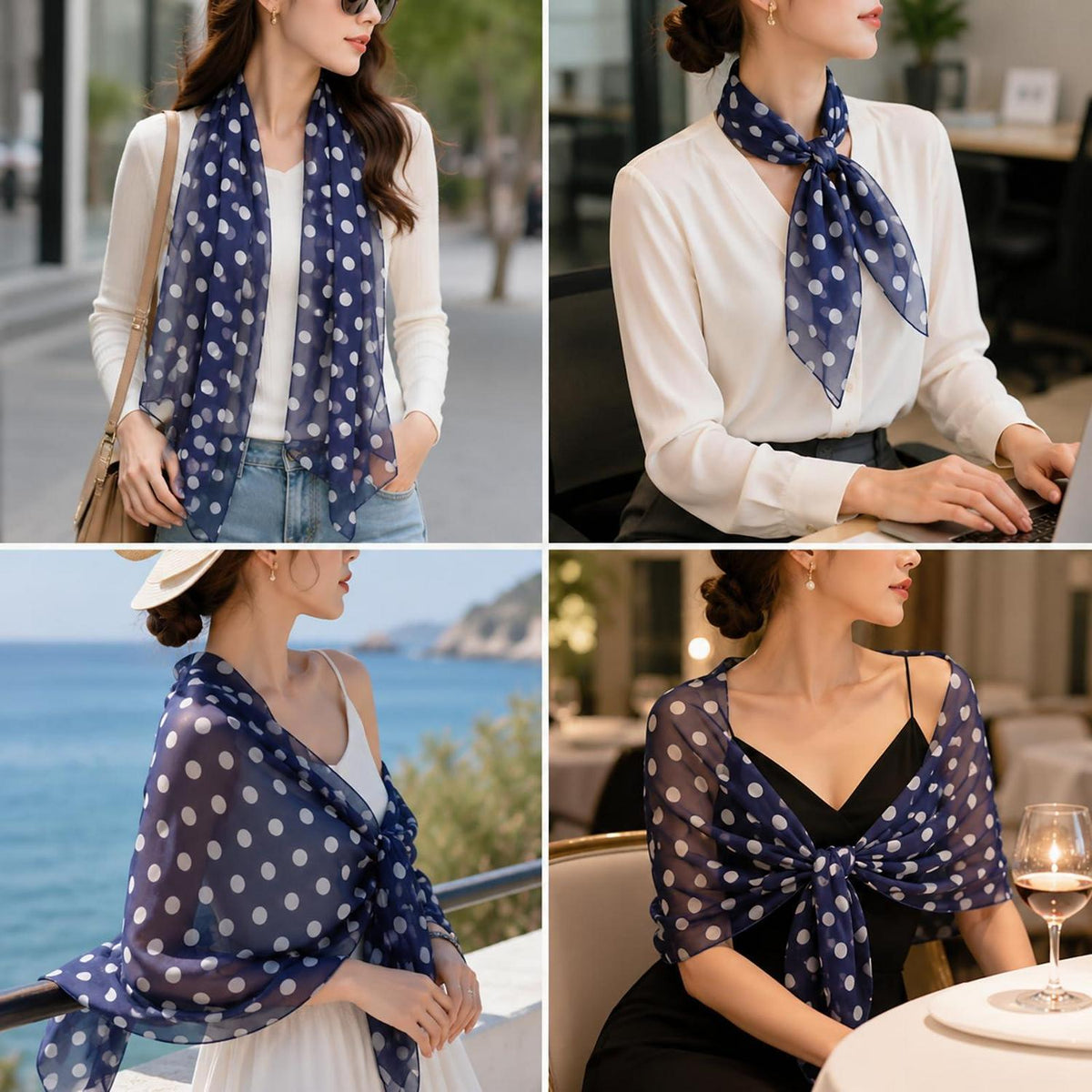 Chiffon Schal mit Punkten, Seidentuch für Damen