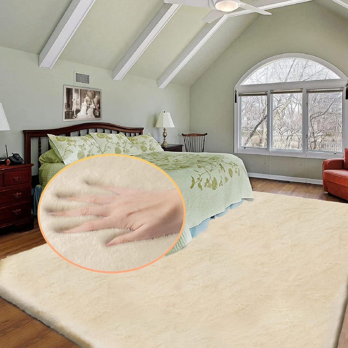 Flauschiger Fellteppich 240x300 cm – Beige Wohnzimmer Teppich