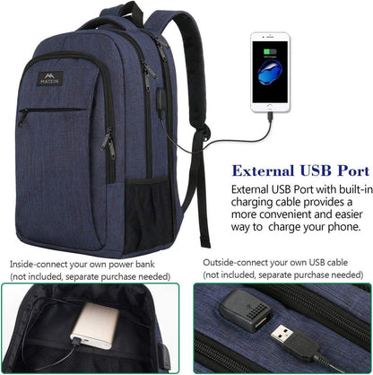 Matein Laptop-Rucksack 17,3 Zoll USB-Ladeanschluss Wasserdicht Blau
