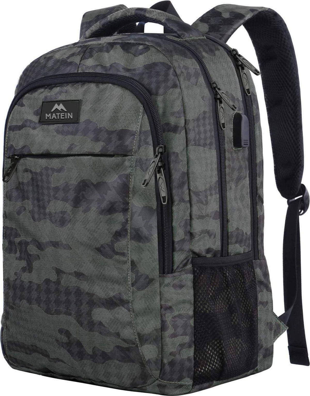 Laptop Rucksack 15,6 Zoll USB-Ladeanschluss Wasserdicht Grau Getarnt