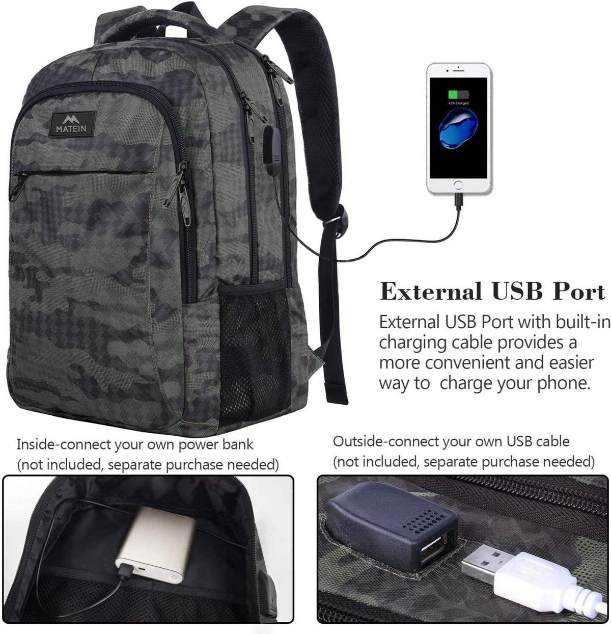 Laptop Rucksack 15,6 Zoll USB-Ladeanschluss Wasserdicht Grau