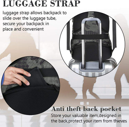Laptop Rucksack 15,6 Zoll USB-Ladeanschluss Wasserdicht Grau Getarnt