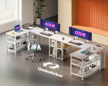 Gaming Schreibtisch L-Form mit Stauraum und USB, 150×102cm