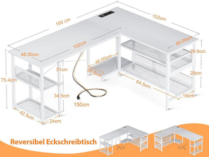 Gaming Schreibtisch L-Form mit USB-Anschlüssen und Stauraum