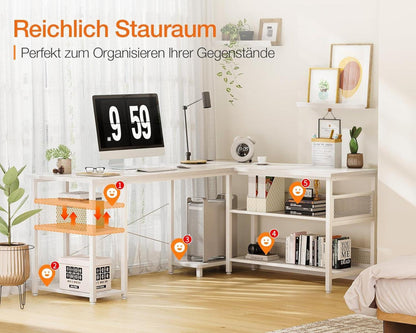 Gaming Schreibtisch L-Form Weiß mit USB-Anschlüssen 150×102cm