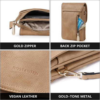 Kleine BOSTANTEN Handytasche Damen Umhängetasche PU Leder Braun