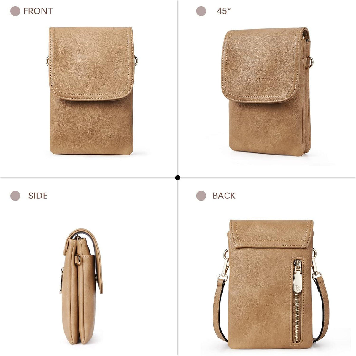 Kleine BOSTANTEN Handytasche Damen Umhängetasche PU Leder Braun