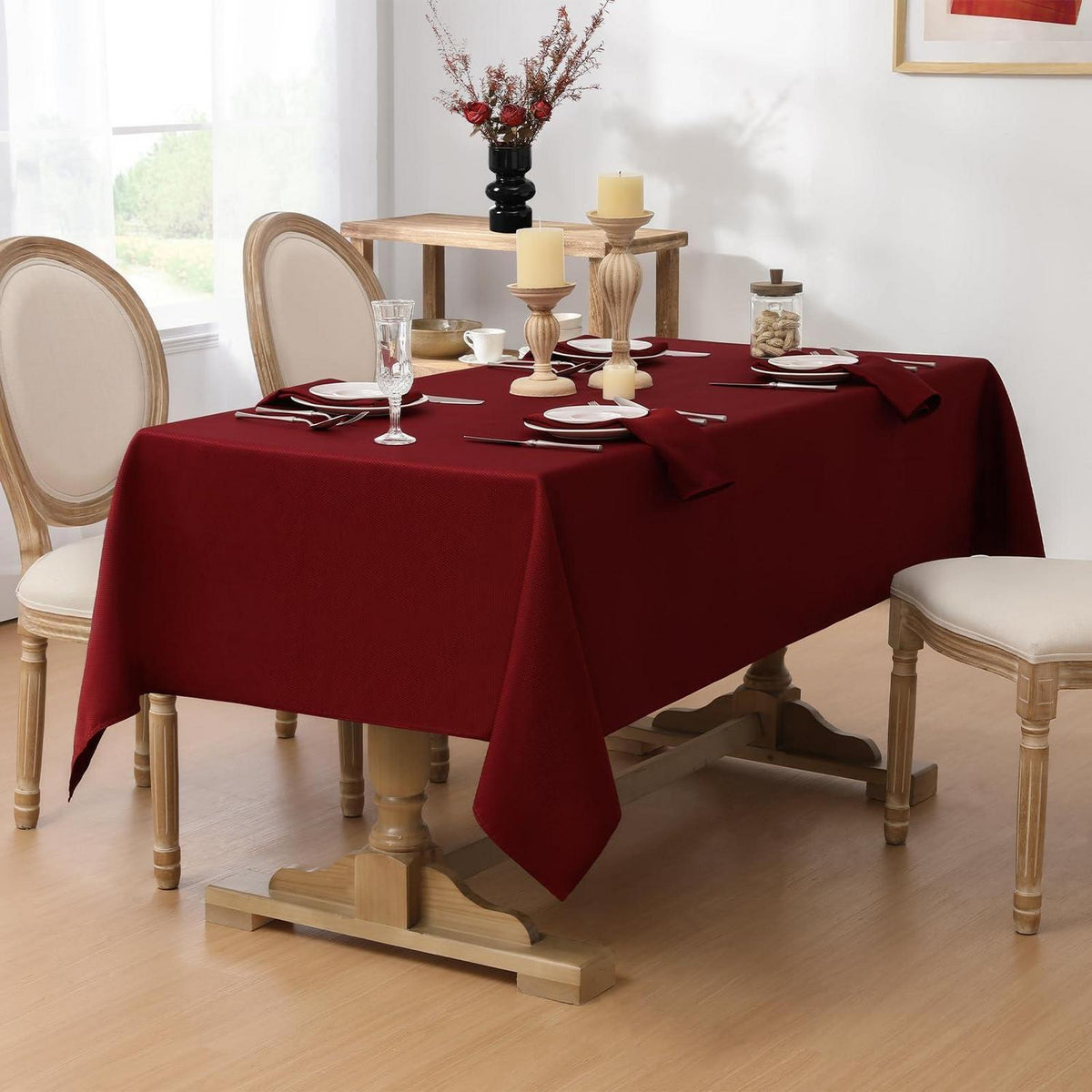 Jacquard Tischdecke Rechteckig – Rot, 152,4 x 304,8 cm, Knitterfrei & Wasserabweisend