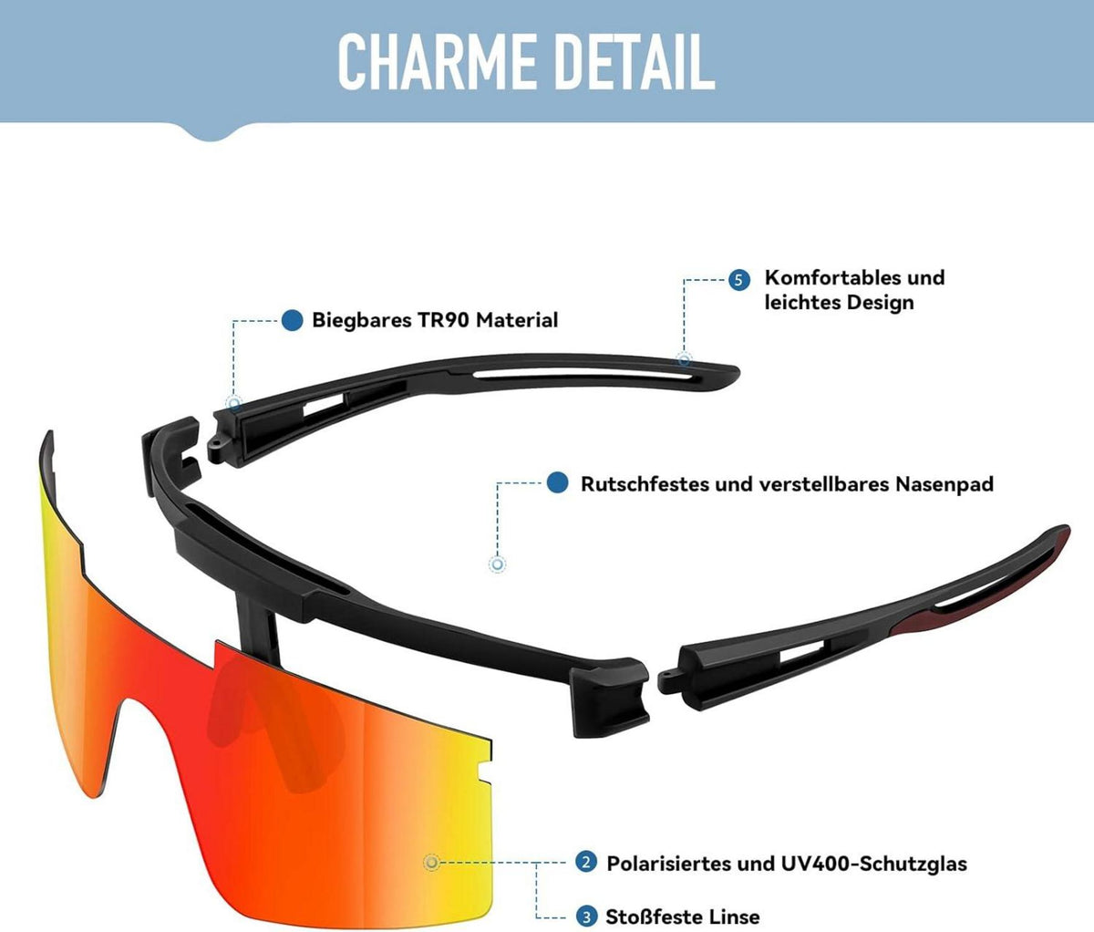 Sportbrille Polarisiert Radsportbrillen Fahrradbrille UV400 Klar