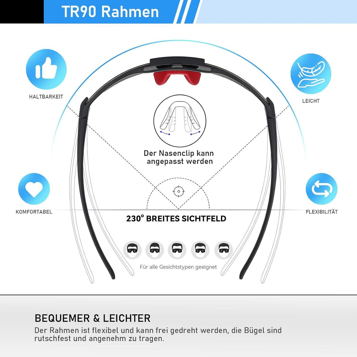 suoso Sportbrille Polarisiert Radsportbrille UV400 für Herren Damen