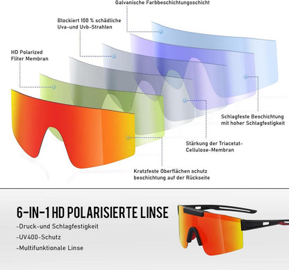 Sportbrille Polarisiert Radsportbrille Fahrradbrille UV400 Klar Herren Damen