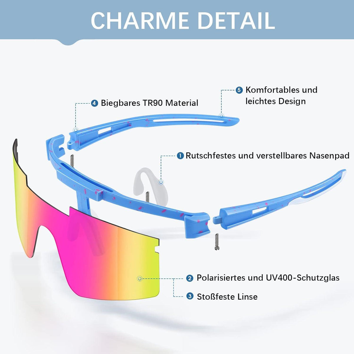 Sportbrille Polarisiert Radsportbrillen Fahrradbrille UV400 Klar