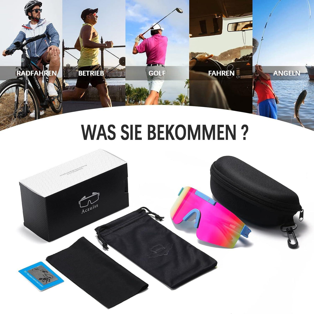 Polarisierte Sportbrille für Herren Damen - UV400 Schutz Blue Pink