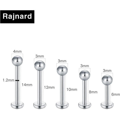 10er Set Chirurgenstahl Lippenpiercing Studs Silber 16G mit Zirkon