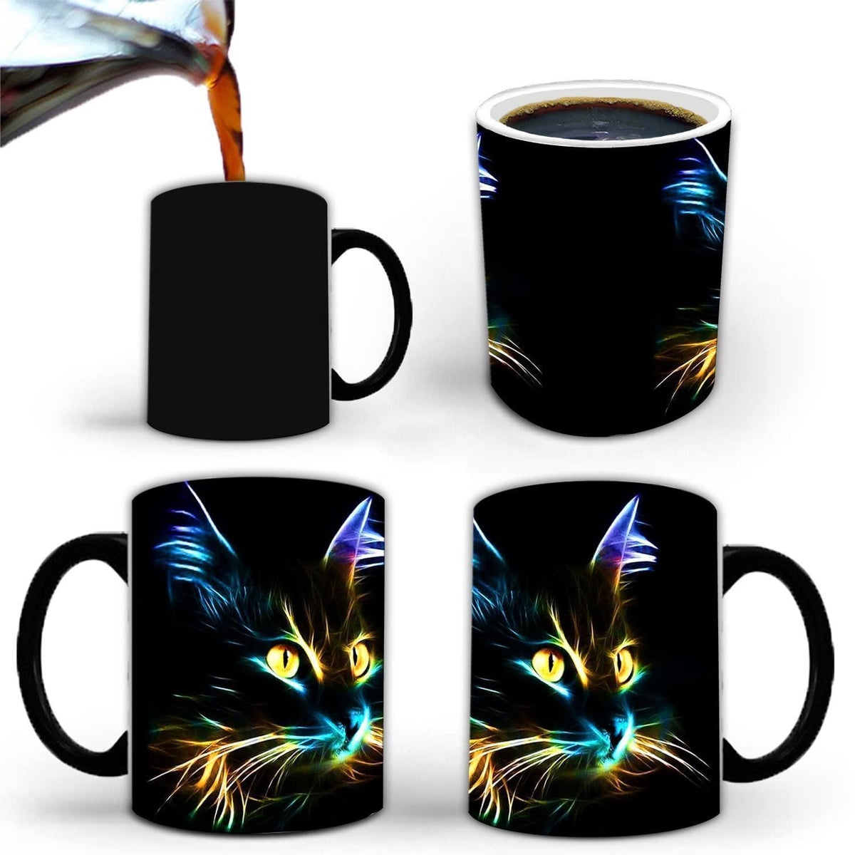 Keramik Farbwechsel Katze Becher - Kaffee Tee Tasse 330ml