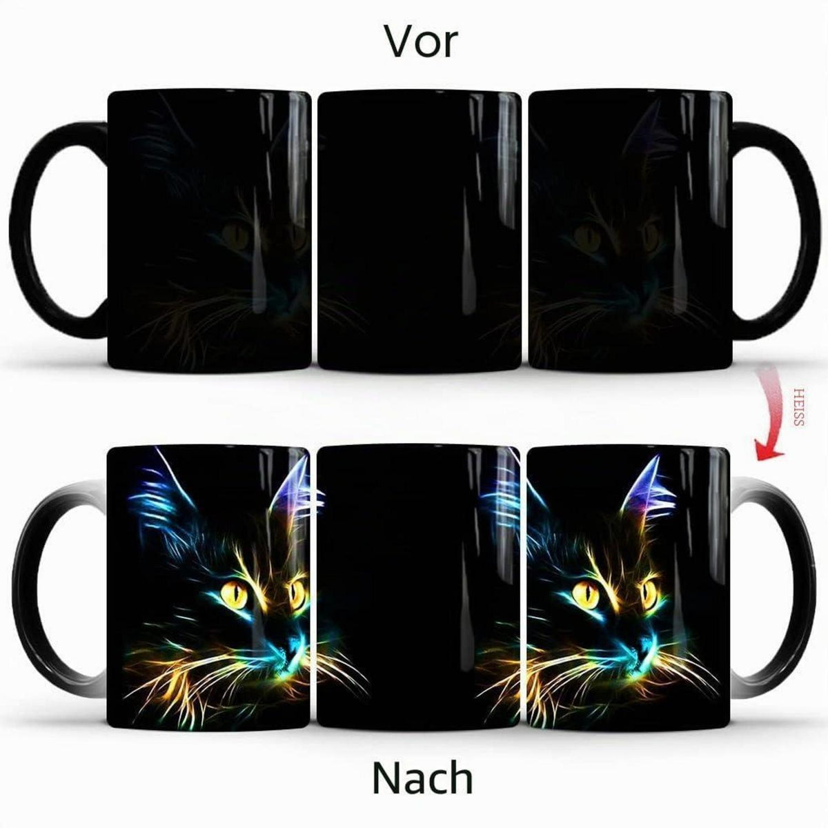 Keramik Farbwechsel Katze Becher - Kaffee Tee Tasse 330ml