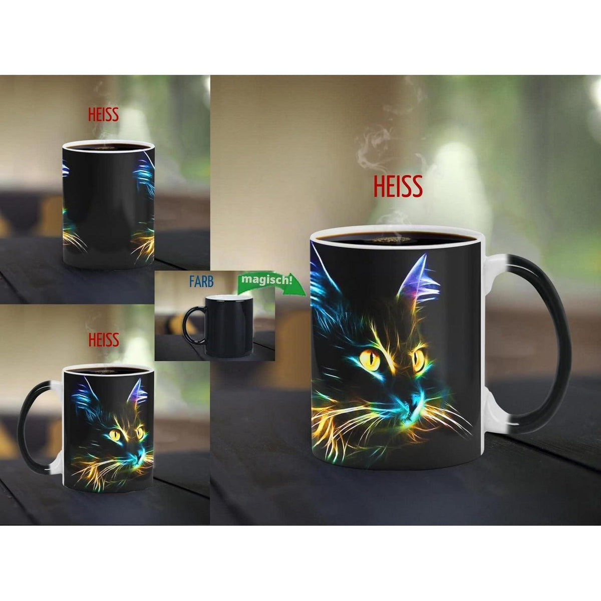 Keramik Farbwechsel Katze Becher - Kaffee Tee Tasse 330ml