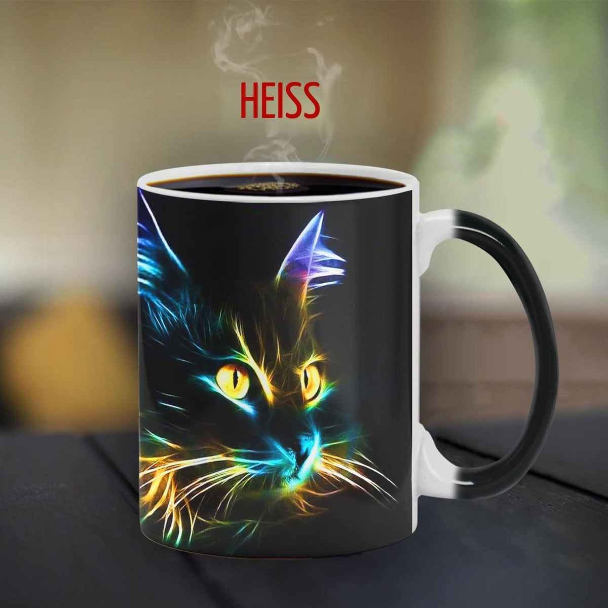 Keramik Farbwechsel Katze Becher - Kaffee Tee Tasse 330ml