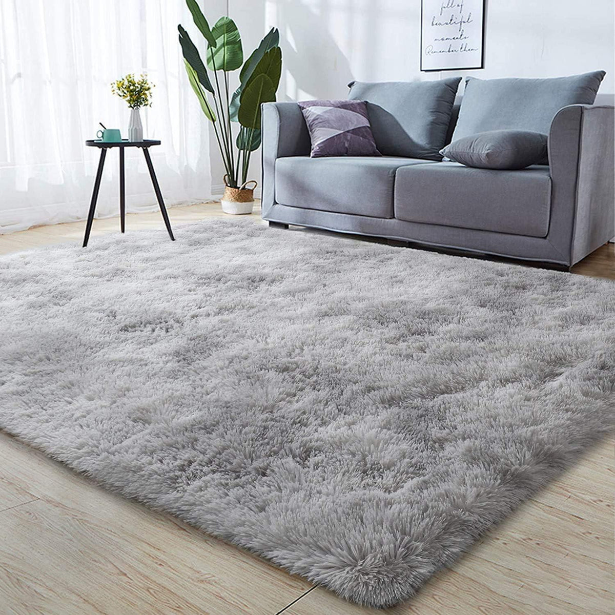 Flauschiger Hochflor Teppich Grau Weiß 250x300cm Rechteckig