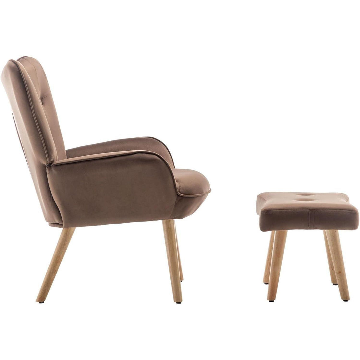 Ohrensessel mit Hocker – Bequemer Samt Relaxsessel Braun
